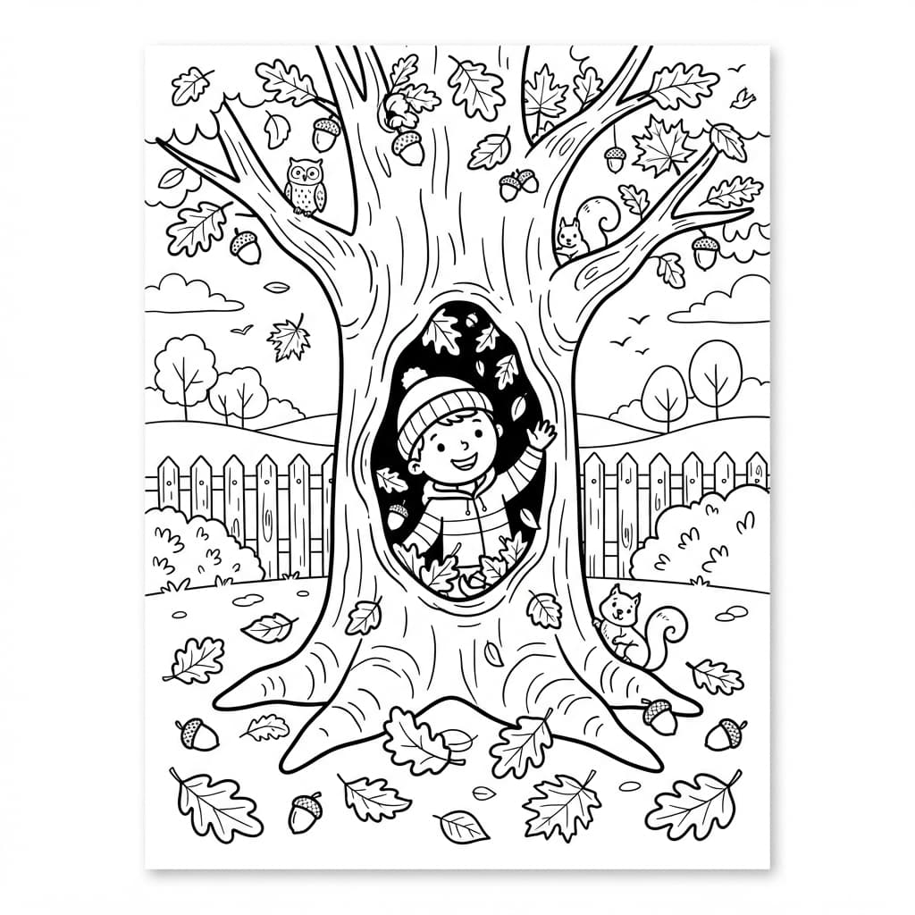 Coucous, cachettes et feuilles d'automne - Coloriage 1