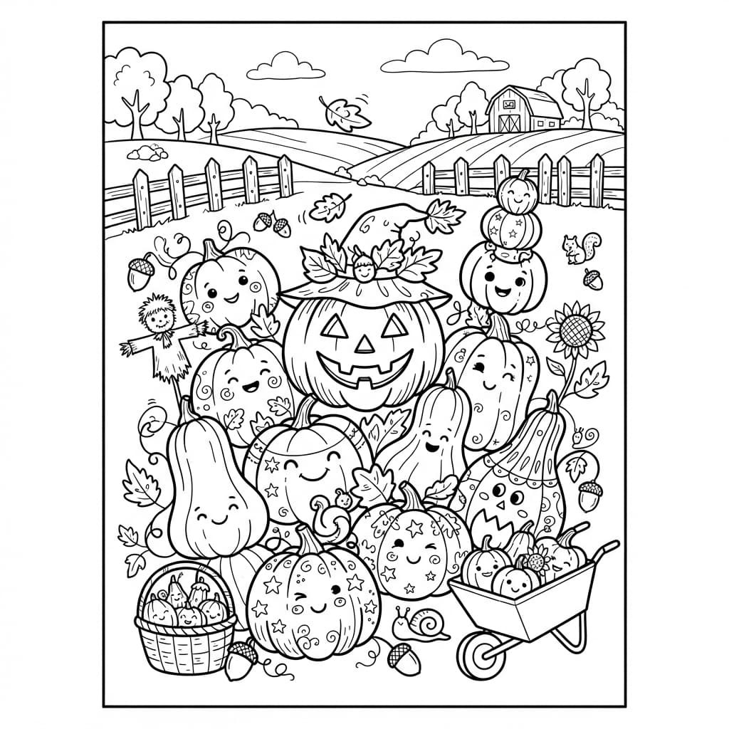 La folie des citrouilles et des courges - Coloriage 1