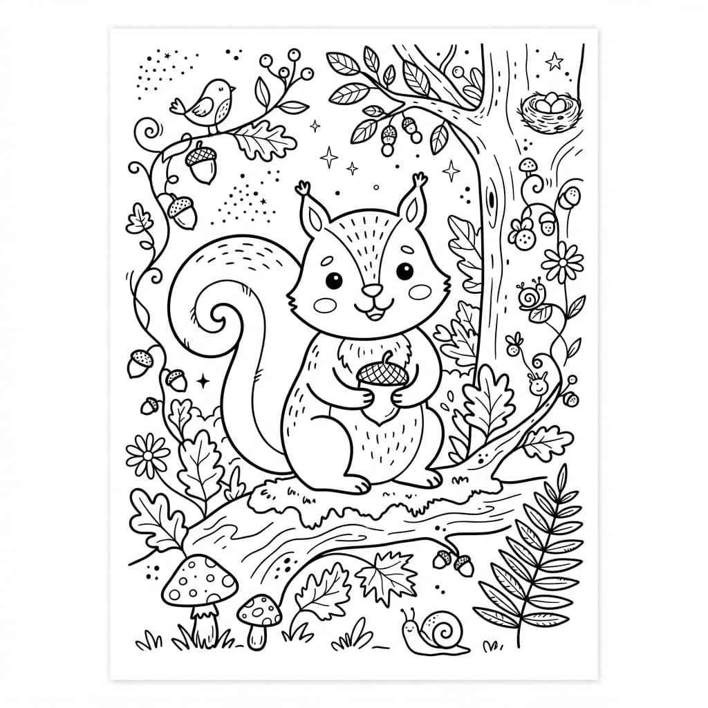 Mon petit écureuil des bois : Une semaine d'éveil et de découverte - Coloriage 1