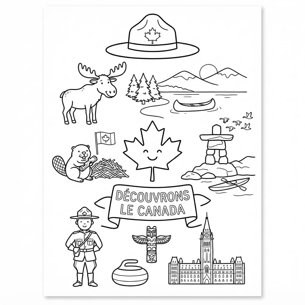Le Grand Voyage à Travers le Canada - Coloriage 1