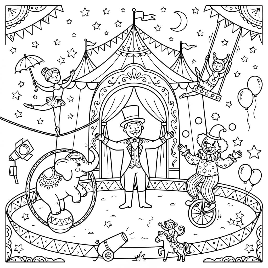 Le Grand Chapiteau des Petits Artistes - Coloriage 1