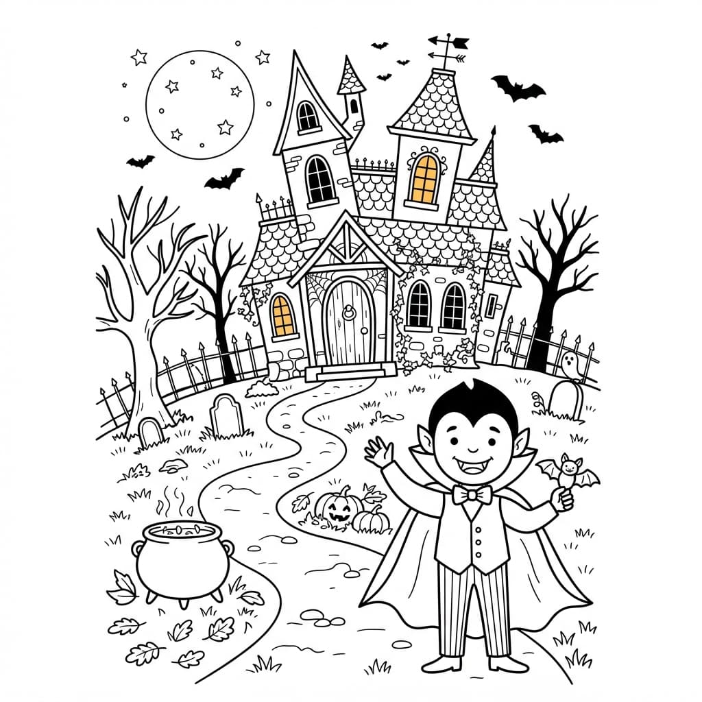 Le Manoir Hanté du Vampire Rigolo - Coloriage 1