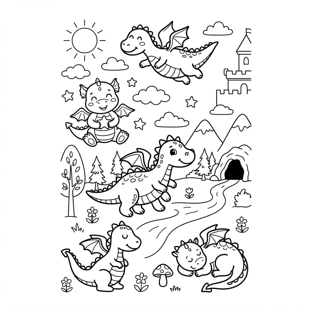 Les Dragons en Folie : Une Semaine Magique - Coloriage 1