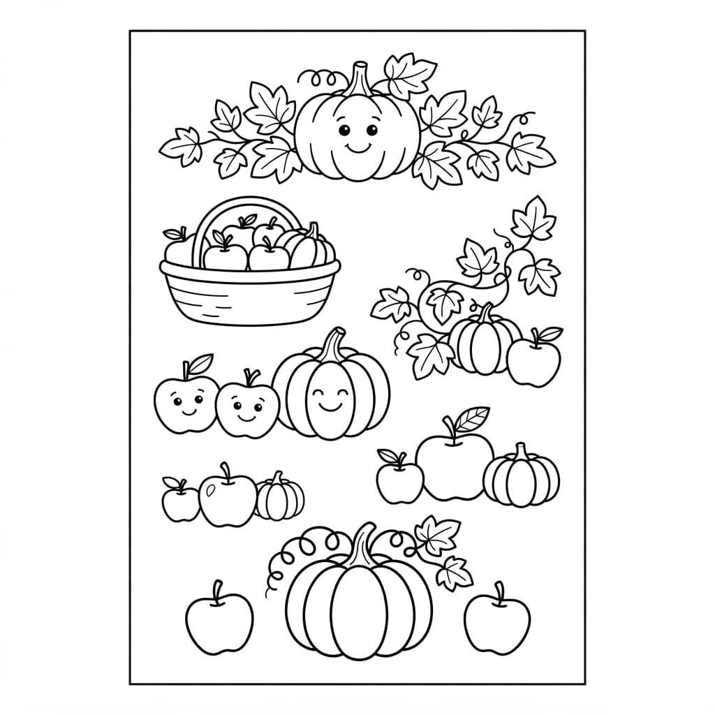 Découverte sensorielle : Les courges et les pommes - Coloriage 1