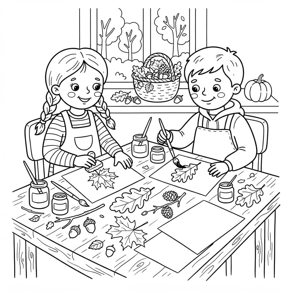 L'automne au bout des doigts : Peinture avec la nature - Coloriage 1